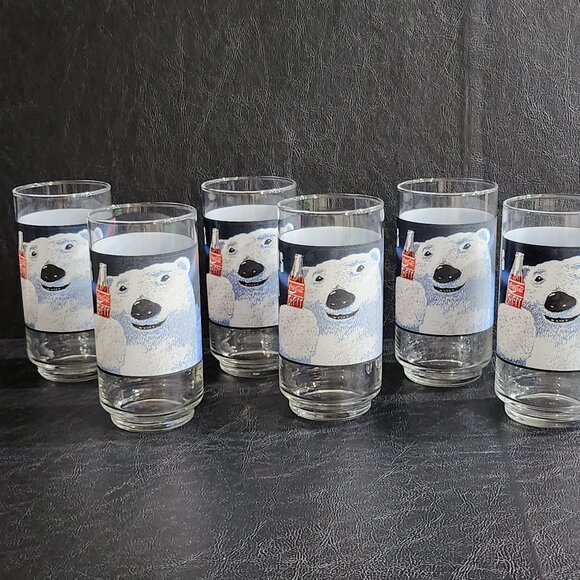 Set of 6 1980's 16 oz Always Cool Coca-Cola, Polar Bear Glass - Picture 1 of 7